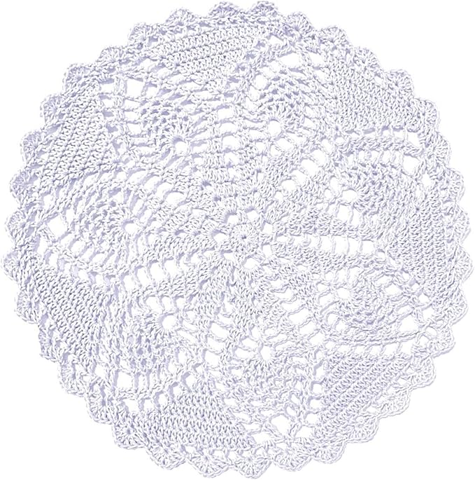 BIBITIME Pineapple Flower Lace Doilies Handmade Crochet Placemats Table Coasters Vintage Wedding Party Decor (White, 11 to 12 inches-2PCS)