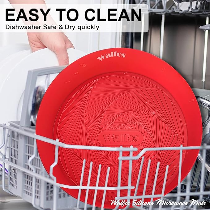 Walfos 12 10 Inch Silicone Microwave Mats, Microwave Splatter Cover for Food, Pot Holders for Kitchen, Non-Slip Heat Resistant Silicone Mats for Microwave, Oven, Hot Pan, Pot (Red)