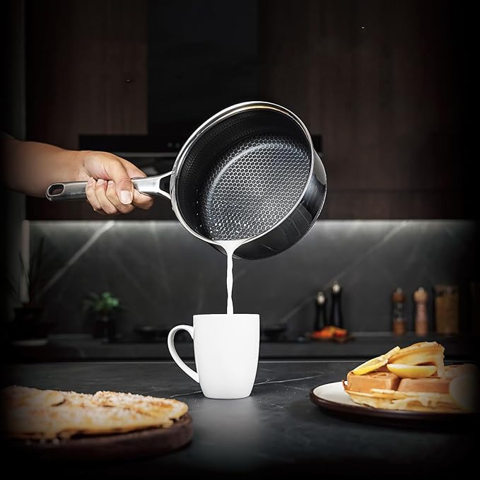 Hybrid Nonstick 5 QT Stockpot with Lid Two Handles, Stainless Steel Stockpot with Honeycomb Texture,Compatible with All Cooktops,Dishwasher and Oven Safe