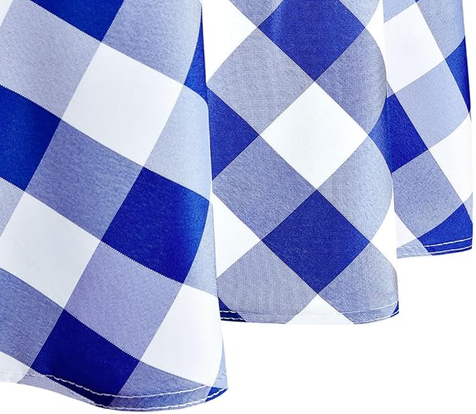 Hiasan Checkered Round Tablecloth 70 Inch - Waterproof Stain and Wrinkle Resistant Washable Fabric Table Cloth for Dining Room Party Outdoor Picnic, Royal Blue and White