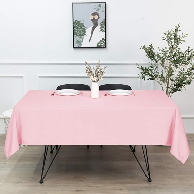 sancua Rectangle Tablecloth - 70 x 108 Inch - Stain and Wrinkle Resistant Washable Polyester Table Cloth, Decorative Fabric Table Cover for Dining Tables, Buffet Parties and Camping, Pink