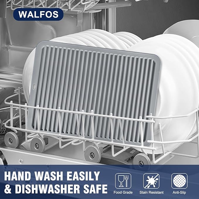 Walfos Large Silicone Trivet 16x12 Inch, Hot Pads for Kitchen, Heat Resistant Pot Holders Trivets for Hot Dishes, Hot Pots and Pans, Quartz Countertops, Gray