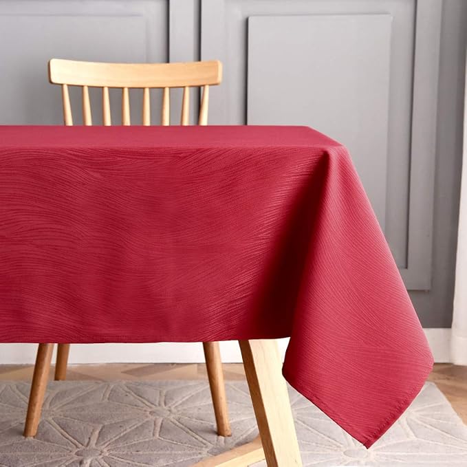 maxmill Jacquard Table Cloth Swirl Design Waterproof Antiwrinkle Heavy Weight Soft Tablecloths for Circular Table Cover and Kitchen Dinning Tabletop Square 60 x 60 Inch Red