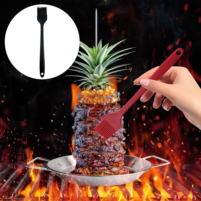 Fengzhe Al Pastor Skewer for Grill:Stainless Steel Vertical Skewer, Brazilian Spit Stand with 3 Spikes,2 Brushes,Ideal for Tacos Al Pastor,Shawarma, Kebabs on Smoker, Oven,with Fat Separator Tray