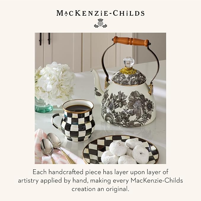 MACKENZIE-CHILDS 2-Quart Enamel Tea Kettle, Cute Tea Kettle for Stovetop, Sterling English Garden