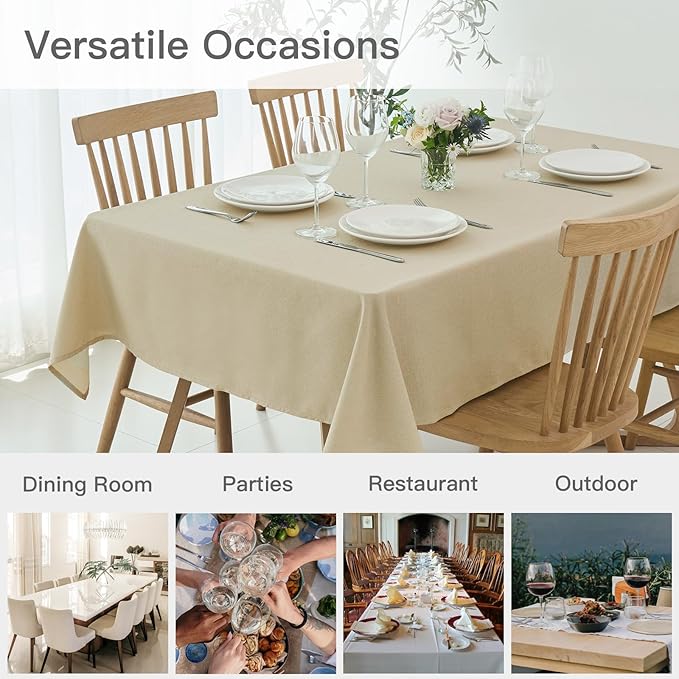 maxmill Linen Texture Tablecloth Water Resistance Antiwrinkle Spillproof Wipeable Washable Fabric Table Cloth for Dining Room, Buffet Banquet Party Holiday Dinner, Rectangular 60 x 108 Inch, Beige