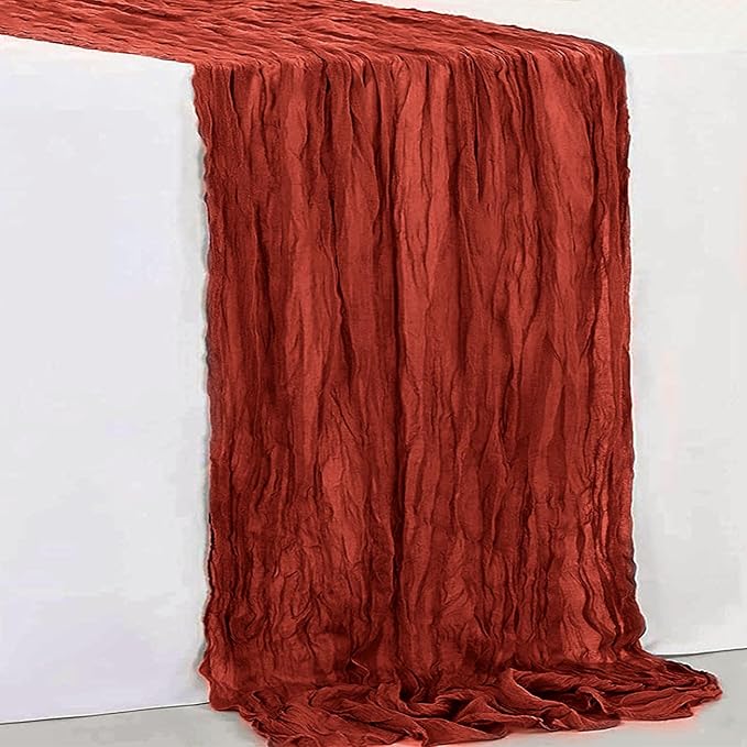 12 Pack Terracotta Christmas Cheesecloth Table Runner 35x120 Inch 10Ft Rustic Gauze Cheese Cloth Table Runner Sheer Cheesecloth Table Runners for Wedding Party Bridal Shower Decoration