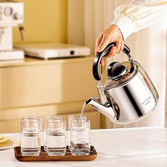 Tea Kettle, 18/8 Stainless Steel Whistling Teapot, 4.23 Quart, Fast Boiling, Anti-Hot Wood Handle (4L,Silver)
