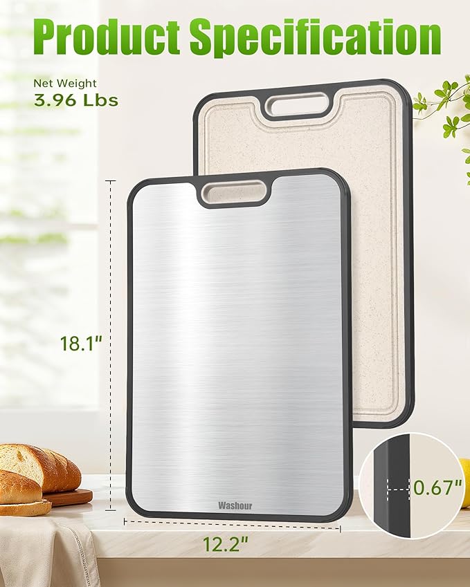 Titanium Cutting Boards for Kitchen, Non Toxic 2-in-1 Cutting Board Double Sided, Chopping Boards for Fresh Meat Vegetable, Easy to Clean Large Size 18”×12”