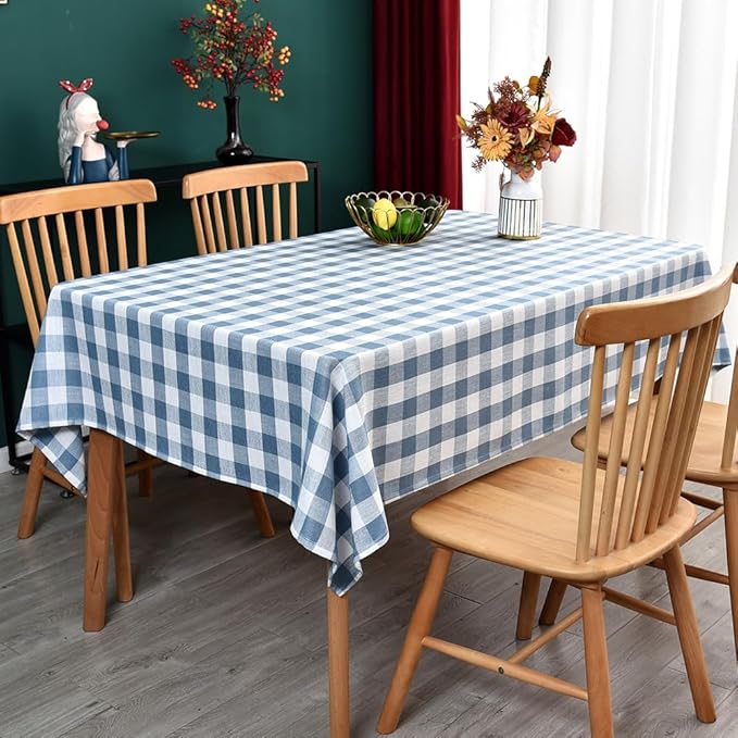 Gingham Tablecloth Rectangle Table Cloth Heavy Duty Cotton Checkered Table Cover for Spring Picnic Kitchen Dining(C-Sky Blue, 52x86 inch)