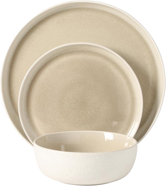 Gibson Elite Tahoe Sunset 12-Piece Reactive Stoneware Dinnerware Set – Matte Exterior & Shiny Interior Plates and Bowls, Durable Everyday Dish Set, Microwave & Dishwasher Safe - Blue