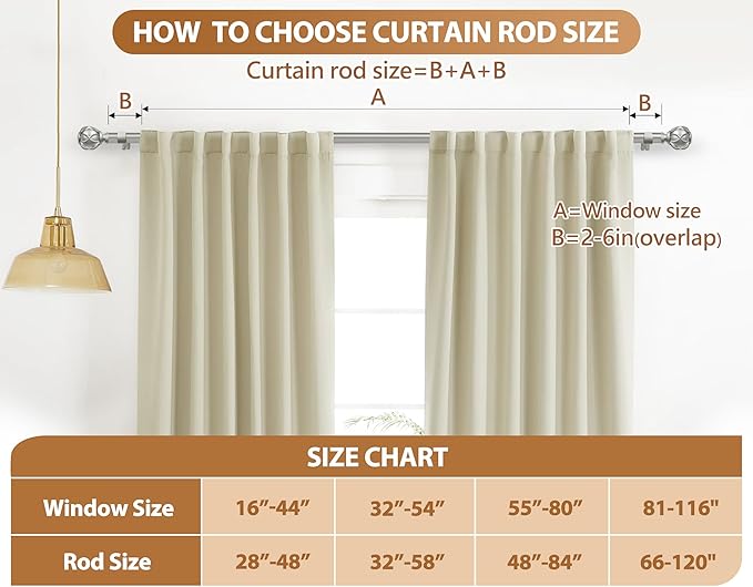 Curtain Rods for Windows 32 to 58 Inch, HOTOZON Curtain Rods 2 Pack, New Splicing Window Rods for Windows, Single Drapery Rod with Netted Finials, Antique Silver