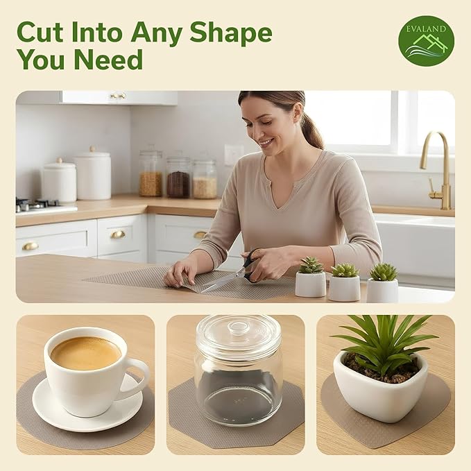 EVALAND Shelf Liners for Kitchen Cabinets Non-Adhesive 12" x 33 FT Beige Drawer Liner Non Slip, Washable Cabinet Liner, Waterproof Shelf Liners for Cabinets, Refrigerator Bathroom Pantry Cabinet Mat