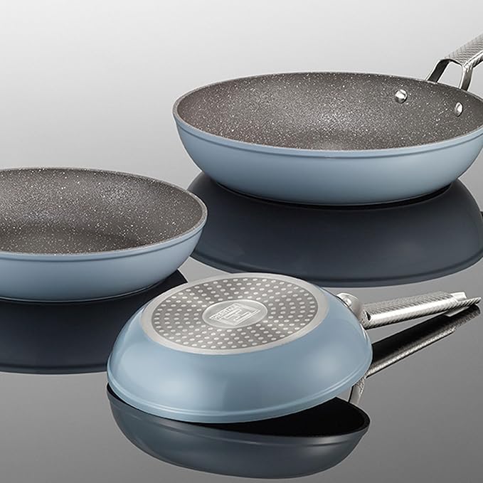 Starfrit The Rock Wave 20cm (8") Non-Stick Fry Pan with Wave.Tec Non-Slip Handle - Aluminum - Oven Safe - PFOA Free - Easy to Clean - Blue