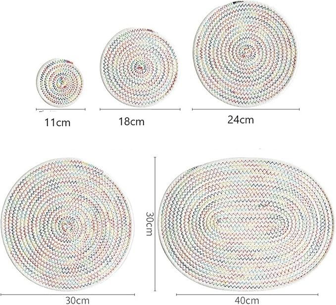 Cotton Woven Braided Round Coasters and Place Mats for Patio Outdoor Dining Kitchen Table Farmhouse Home Decor(Colorful Series,R 24cm)