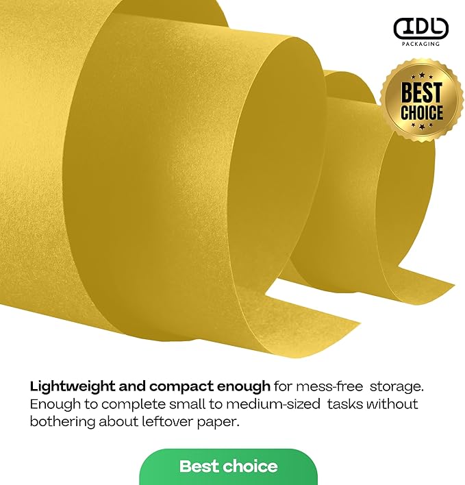 Yellow Kraft Paper Roll 48" x 1200" (100 feet) with Cutter - USA-Made Gift Wrapping Paper for Packing, Moving, Shipping & Crafts/Arts - 100% Recyclable Natural Craft Material by IDL Packaging