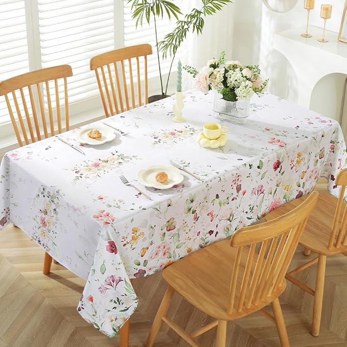 MATIRUG Spring Table Cloths Rectangle Table 60x120 Inch,Waterproof Summer Wildflower Tablecloth,Floral Watercolor Runner Style Washable Tablecloths for Picnic Kitchen Outdoor