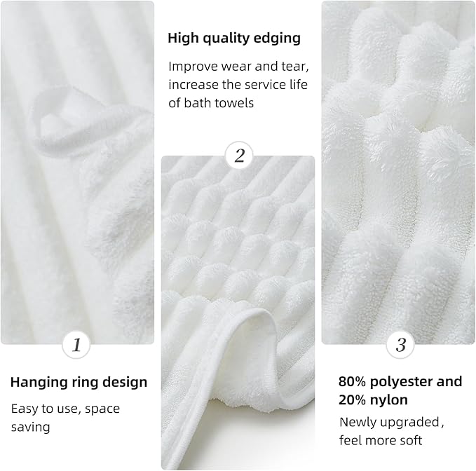 6-Piece Bath Towel Set(30"x60"), 2 Large Bath Towel Sheets, 2 Hand Towels and 2 Washcloths - Highly Absorbent Quick Dry Microfiber,Ultra Soft Towel Set for Bathroom(White
