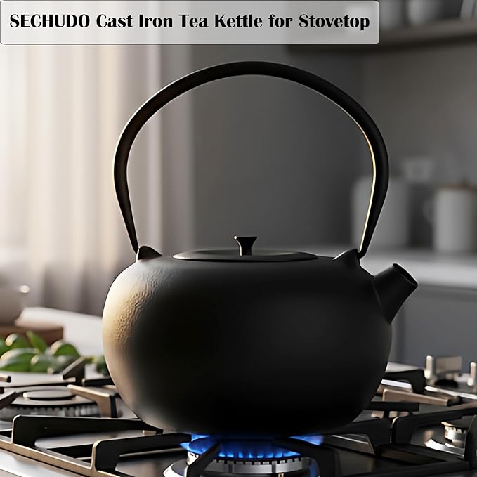 67.6oz Large Cast Iron Teapot and Cups Set, Black Enameled Tea Kettle for Stovetop, Heavy and Durable Tea Pot with Stainless Steel for Loose Tea, Chinese Tea Set for Gift, 2000ML