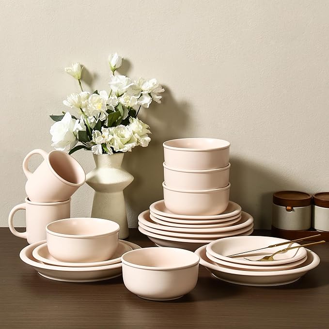 GZG 6-Inch Ceramic Cereal Bowls Set of 4, Rustic Matte Glazed Stoneware Bowls for Cereal, Soup, Salad & Snacks, 30 oz Capacity, Microwave & Dishwasher Safe(Cream Mist)