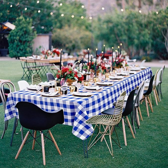 Hiasan Royal Blue Checkered Tablecloth Rectangle - 60 x 84 Inch - Waterproof and Wrinkle Resistant Plaid Table Cloth for Kitchen, Outdoor Picnic