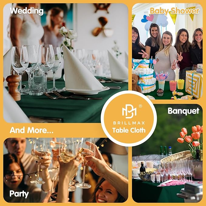 BRILLMAX 6 Pack Hunter Green Tablecloths 90 x 156 Inch for 8ft Rectangle Tables - 150 GSM Polyester Fabric, Floor Length Drop, Water, Stain & Wrinkle Resistant Cloth for Wedding Reception Banquet