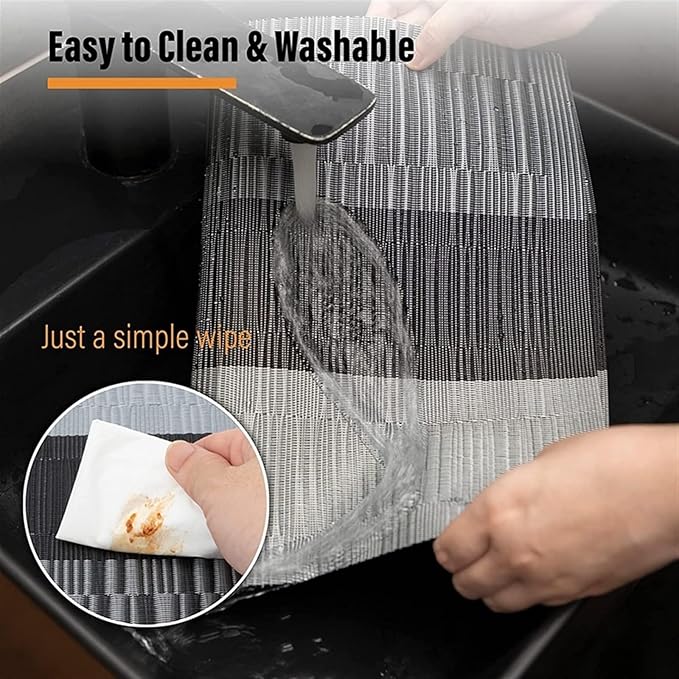Non-Slip Woven Insulation Placemats Washable Elegant Kitchen Table Mats for Dining Heat(Woven Grey,6 pcs 45x30cm)