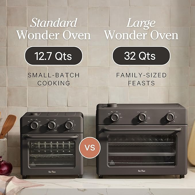 Our Place Wonder Oven | 6-in-1 Stainless Steel Air Fryer Toaster Oven Combo with Basket, Rack, Pan & Tray | Compact 13 QT Countertop Capacity - Toast, Roast, Bake, Reheat, Broil & Steam | Char