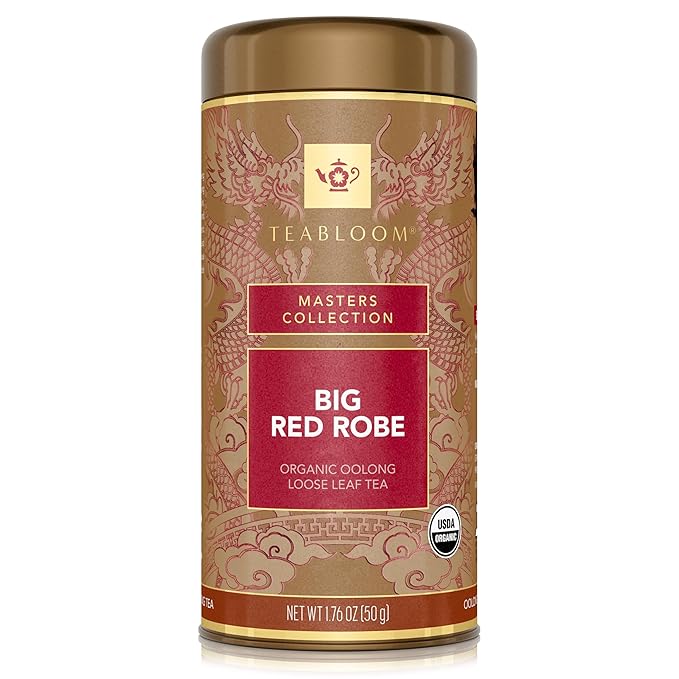 Teabloom USDA Organic Big Red Robe Oolong Loose Leaf Tea, Full-bodied Velvety Smooth Texture with Floral and Fruity Notes, 1.76 oz/50 g Canister Makes 35-50 Cups