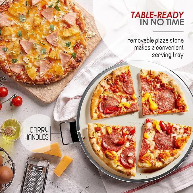 Eatex Electric Pizza Oven Indoor, 12 Inch Countertop Pizza Oven, Portable Stone Pizza Oven, Heats up to 790°F for Crispy Crust, Pizza Maker Machine for Home – Cream