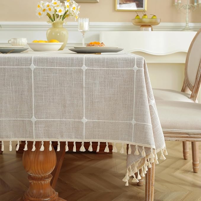 Alsoo Waterproof Tablecloths for Square Tables Rustic Plaid Tablecloth Cotton Linen Square Wrinkle Free Table Cloths for Parties, Kitchen Dining, Holiday, Christmas (4 Seats, 55x55 Inches)