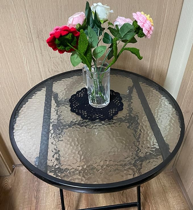 BIBITIME Handmade Crochet Round Lace Doilies Kitchen Table Placemats Wedding Tea Flower Vase Cup Mats (Black, 6" to 7",Pack of 2PCS)