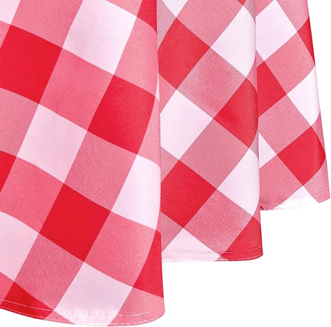 Hiasan Checkered Round Tablecloth 50 Inch - Waterproof Stain and Wrinkle Resistant Washable Fabric Table Cloth for Dining Room Party Outdoor Picnic, Red and White Gingham Pattern