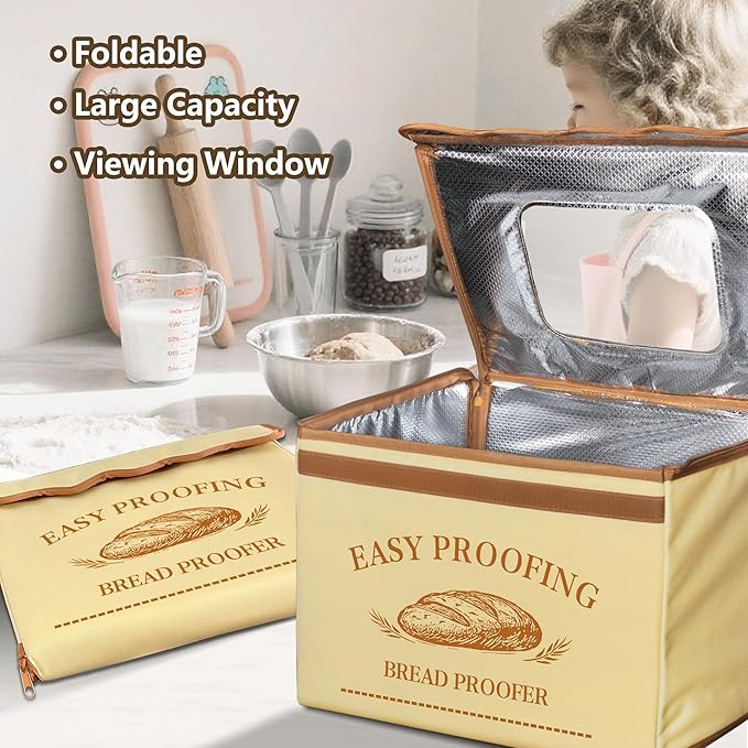 Bread Proofing Box, Three-sided Heating Foldable Zippered Sourdough Warmer Heater w/Adjustable Temperature & Timer Controller, Pizza Dough Proofing Sour Dough Starter Kit Making Baking Supplies Gifts