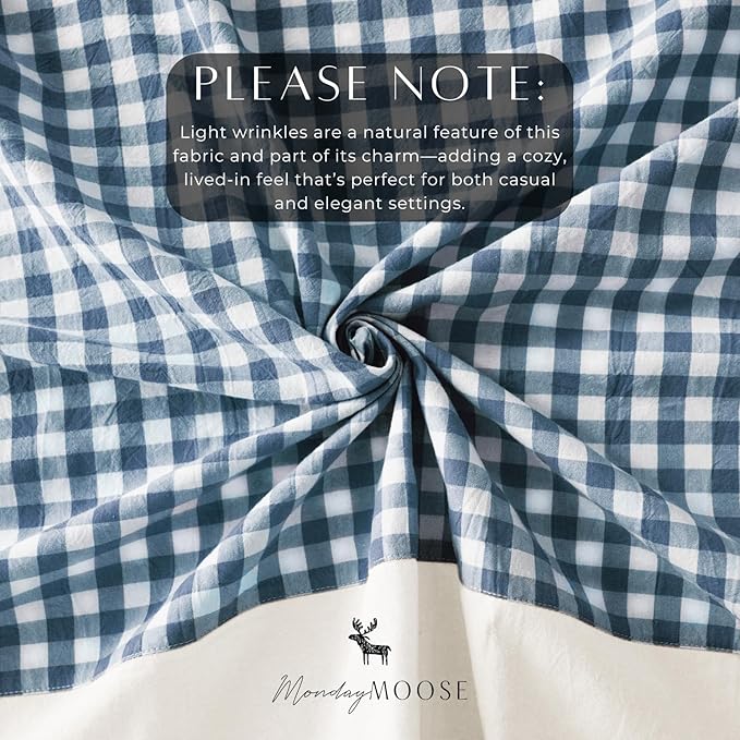 MONDAY MOOSE Gingham Checkered Farmhouse Rustic Picnic Style Decoration Rectangle Natural Stonewashed Cotton Tablecloth for Kitchen, Dining Room, Restaurant (60x120 inch, Blue/White)