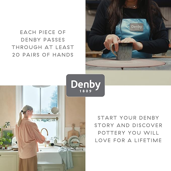 Denby - Elements Fossil Grey Dinner Set For 4-12 Piece Simple Ceramic Stoneware Tableware Set - Dishwasher Microwave Oven Safe - Scratch Chip Resistant