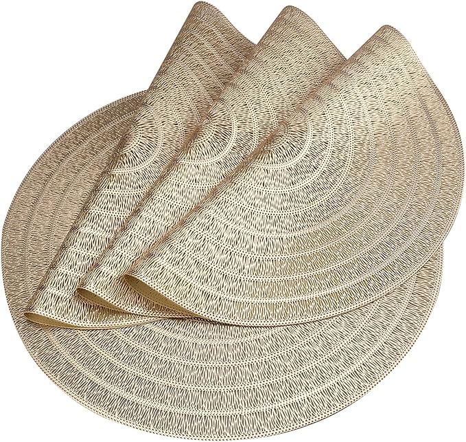 38CM Round Placemats Set of 4/6/8 for Dining Table Washable Round PVC Table Mats Kitchen Table Mats(Sliver,8 Pieces)
