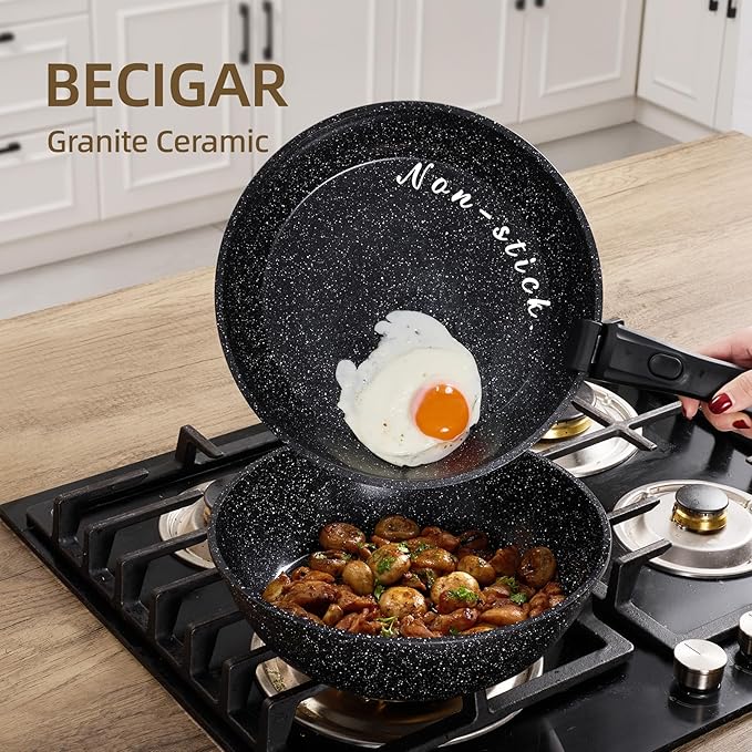 23PCS Ceramic Nonstick Cookware Set, Nonstick Detachable Handle Ceramic Cookware, Induction Kitchen Cooking Set with Removable Handle,include Frying Pans & Saucepans Oven Safe(Black)