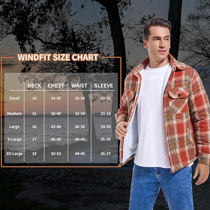Men's Cotton Sherpa Lined Button Down Flannel Shirt Jacket Plaid Soft Outdoor Flannel Jacket Shirt