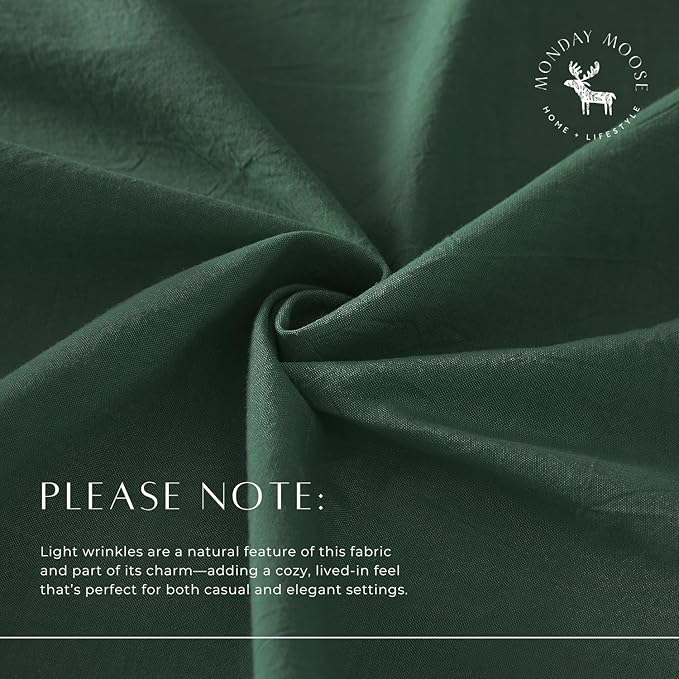 MONDAY MOOSE Ruffle Farmhouse Rustic Rectangle Natural Stonewashed Cotton Tablecloth for Kitchen, Dining Room, Restaurant (60x86 inch, Teal Green)
