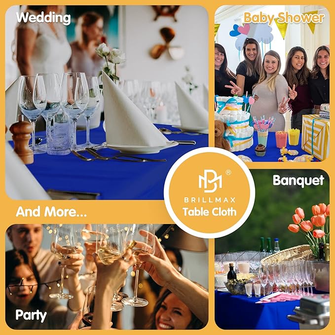 BRILLMAX 4 Pack Royal Blue Tablecloths 90 x 156 Inch for 8ft Rectangle Tables - 150 GSM Polyester Fabric, Floor Length Drop, Water, Stain & Wrinkle Resistant Cloth Cover for Wedding Reception Banquet