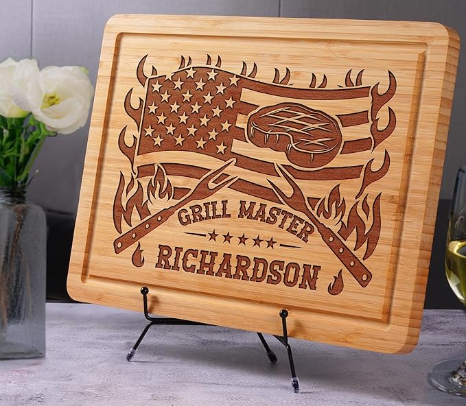 Personalized Grill Cutting Board, Grilling Gift For Men and BBQ Masters, Mens Best Anniversary, Father’s Day or Birthday Gift for Men or Husband, Wood Engraved Gifts for Dad