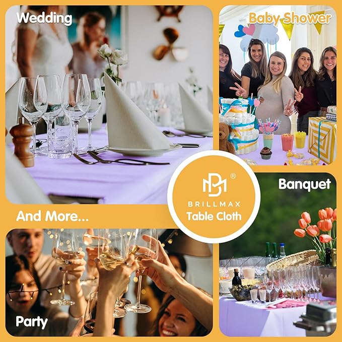 BRILLMAX 6 Pack Lavender Tablecloths 60 x 102 Inch for 6ft Rectangle Tables - 150 GSM Polyester Fabric, 15" Standard Drop, Water, Stain & Wrinkle Resistant Cloth Cover for Wedding Dining Buffet