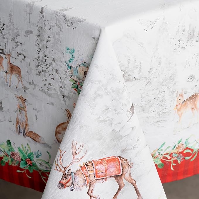Maison d' Hermine Table Cloth Rectangle Table 100% Cotton 54 x 72 Inches Fall Tablecloth Reusable Everyday Use for Thanksgiving Christmas Decorations Dining Farmhouse Party (Christmas Tradition)