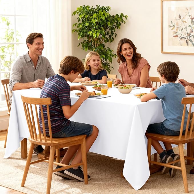 6-Pack White Tablecloths for Rectangle Tables, 90 x 156 Inches, Stain-Resistant Polyester Fabric for 8 Foot Tables - Washable Table Covers for Weddings, Banquets, Birthday Parties, Events
