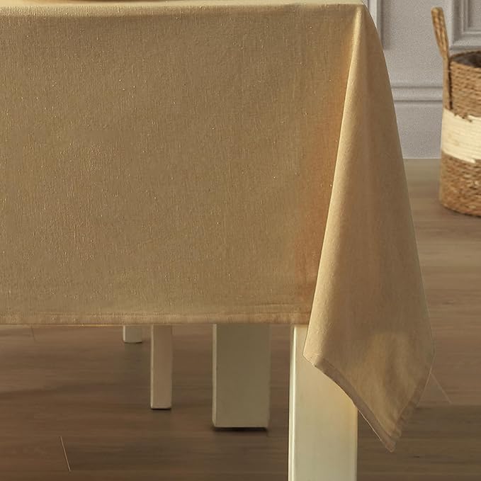 Spring & Easter Holiday Charleston Beige 52 x 70 inch Rectangle Fabric Tablecloth, Cotton Table Cover for Indoor Outdoor Dining, Machine Washable Solid Color Tablecloths for Everyday Use
