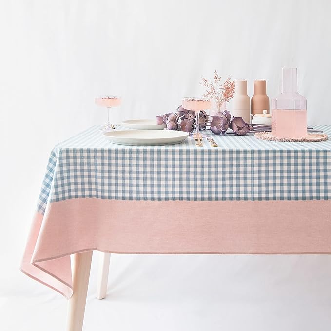 MONDAY MOOSE Gingham Checkered Farmhouse Rustic Picnic Style Decoration Rectangle Natural Stonewashed Cotton Tablecloth for Kitchen, Dining Room, Restaurant (60x102 inch, Blue/Clay)