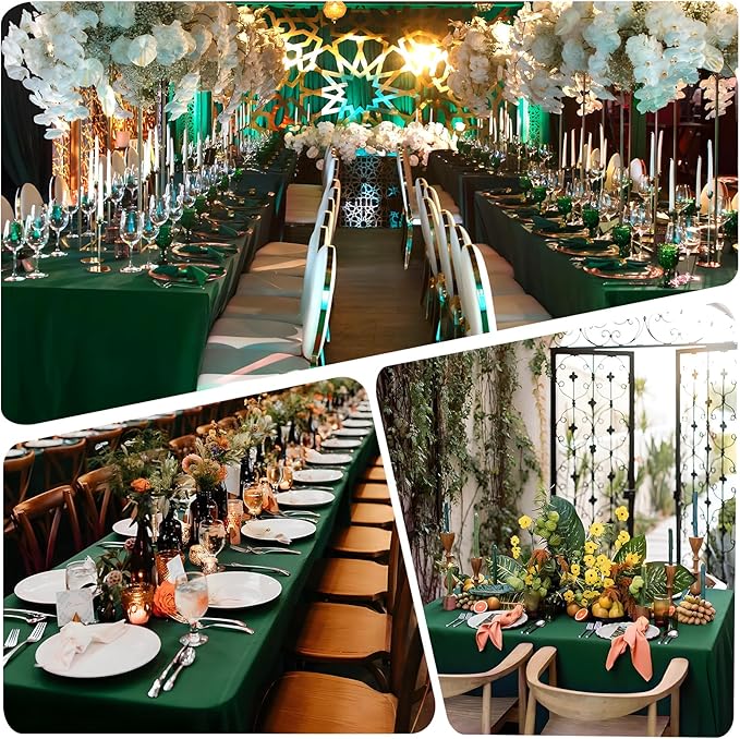 8 Pack Dark Green Tablecloth 60x102 Inch Hunter Green Rectangle Table Cloth for 6 Foot Rectangle Tables, Wrinkle Resistant Washable Fabric Table Cover for Dining Banquet Wedding Party