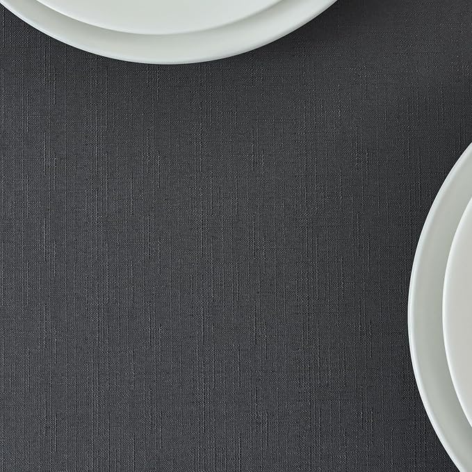 maxmill 2 Pack 60 x 84 Inch Charcoal Faux Linen Textured Rectangle Tablecloth Water Resistant Wrinkle Free Spill-Proof, Soft Table Cloth for Dining Room Decoration, Banquet Parties Holiday Dinner