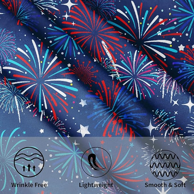 4th of July Round Tablecloth 70 Inch Patriotic Red and Blue Fireworks Polyester Table Cloth Independence Day Memorial Day Table Cover Decoration for Kitchen Dinner Party